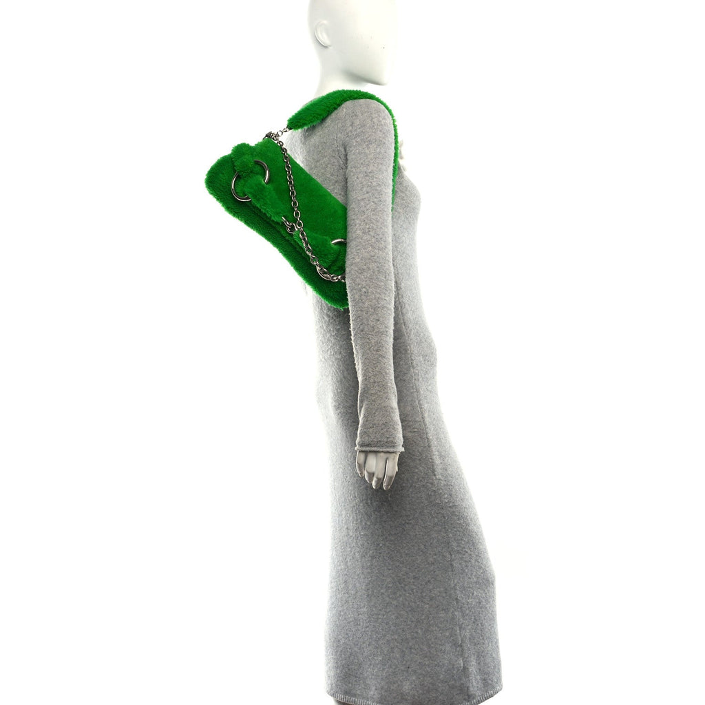 Merino Wool Medium Maxi Horsebit Chain Shoulder Bag Green