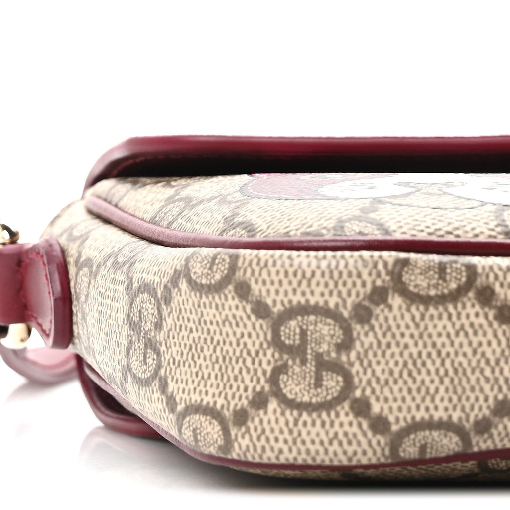 GG Supreme Monogram Cat Print Mini Shoulder Bag Beige Ebony Rosso Ancora