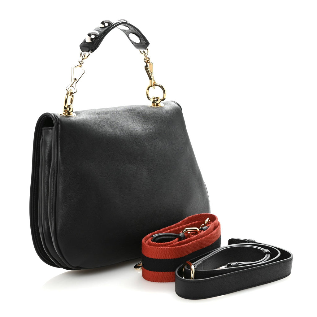 Roxy Calfskin Web Medium Studded Blondie Shoulder Flap Bag Black