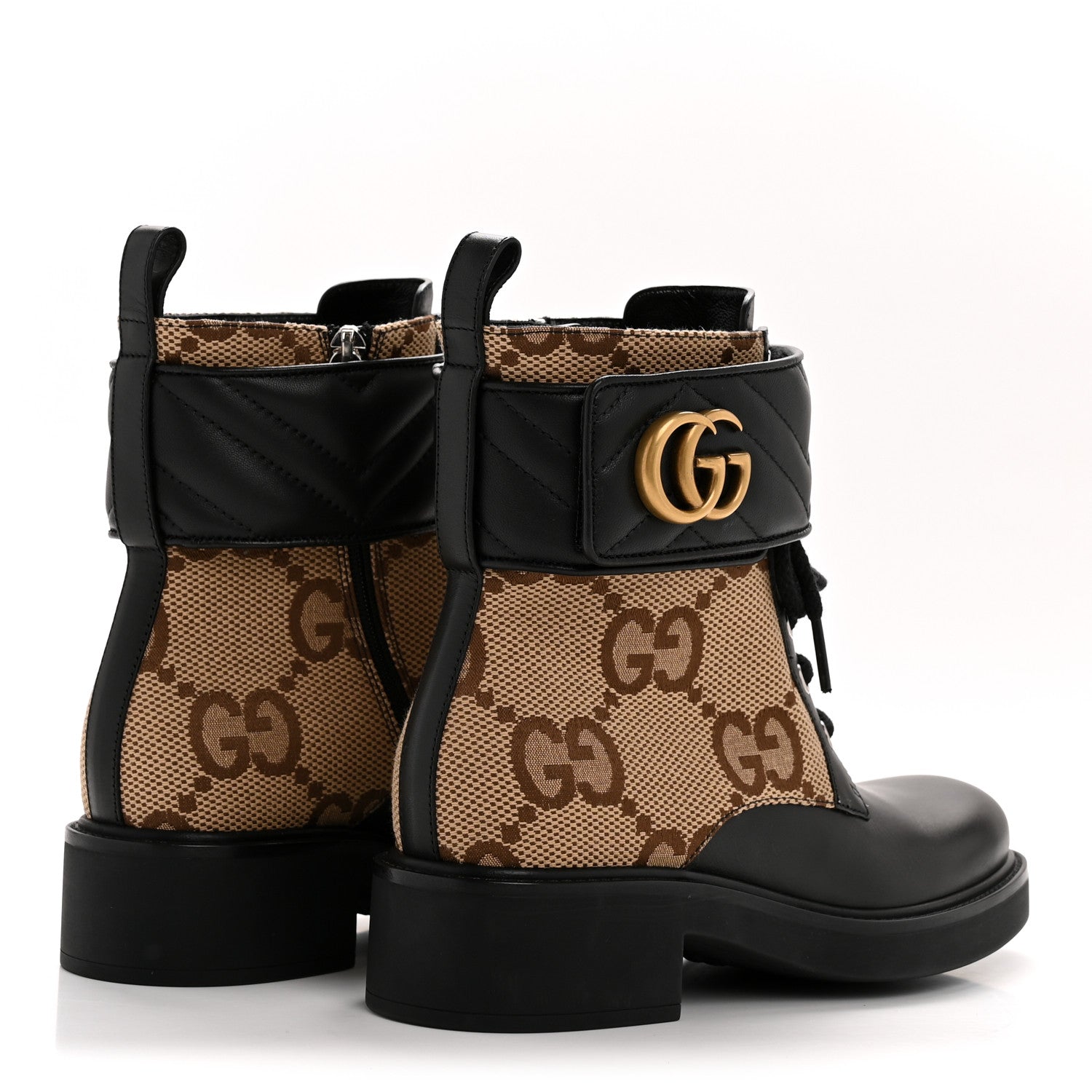 Flores Calfskin Monogram Maxi GG Nappa Matelasse Double G 40mm Ankle Boots 36.5 Black Camel Ebony