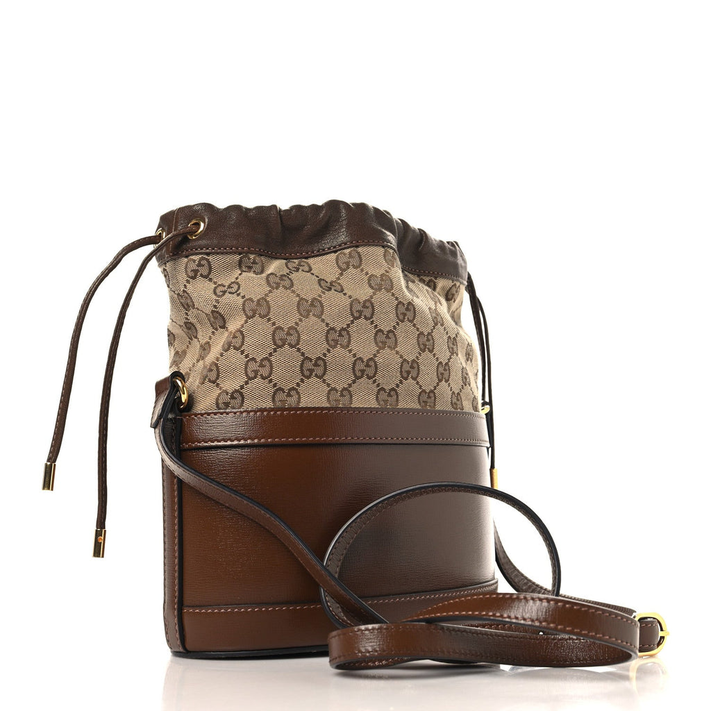 Monogram Textured Calfskin Horsebit 1955 Drawstring Bucket Bag Beige Brown Sugar