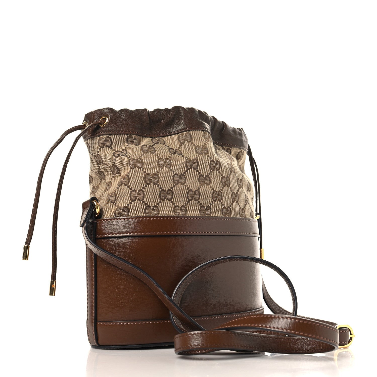 Monogram Textured Calfskin Horsebit 1955 Drawstring Bucket Bag Beige Brown Sugar
