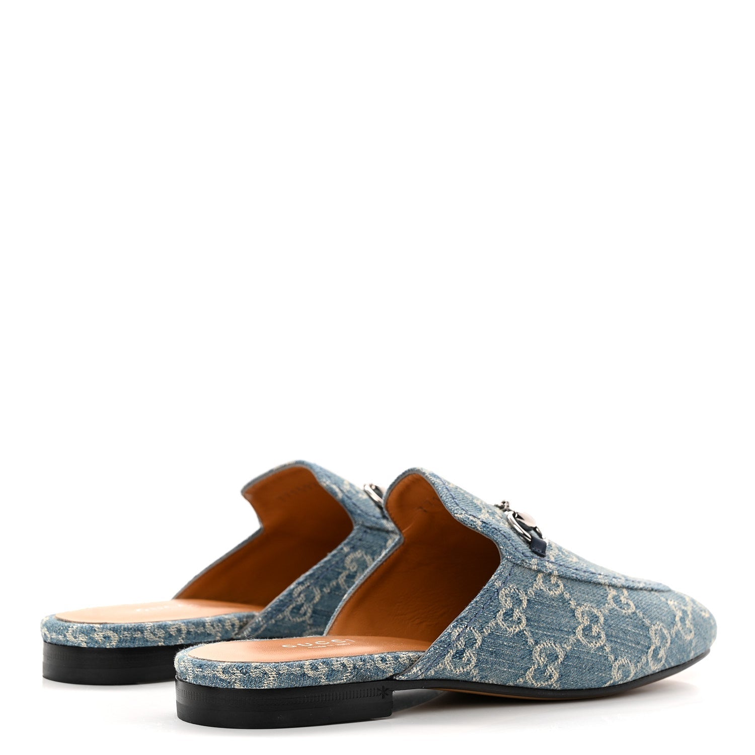 New Denim GG Malaga Kid Womens Princetown Slippers 37.5 Light Blue Royale