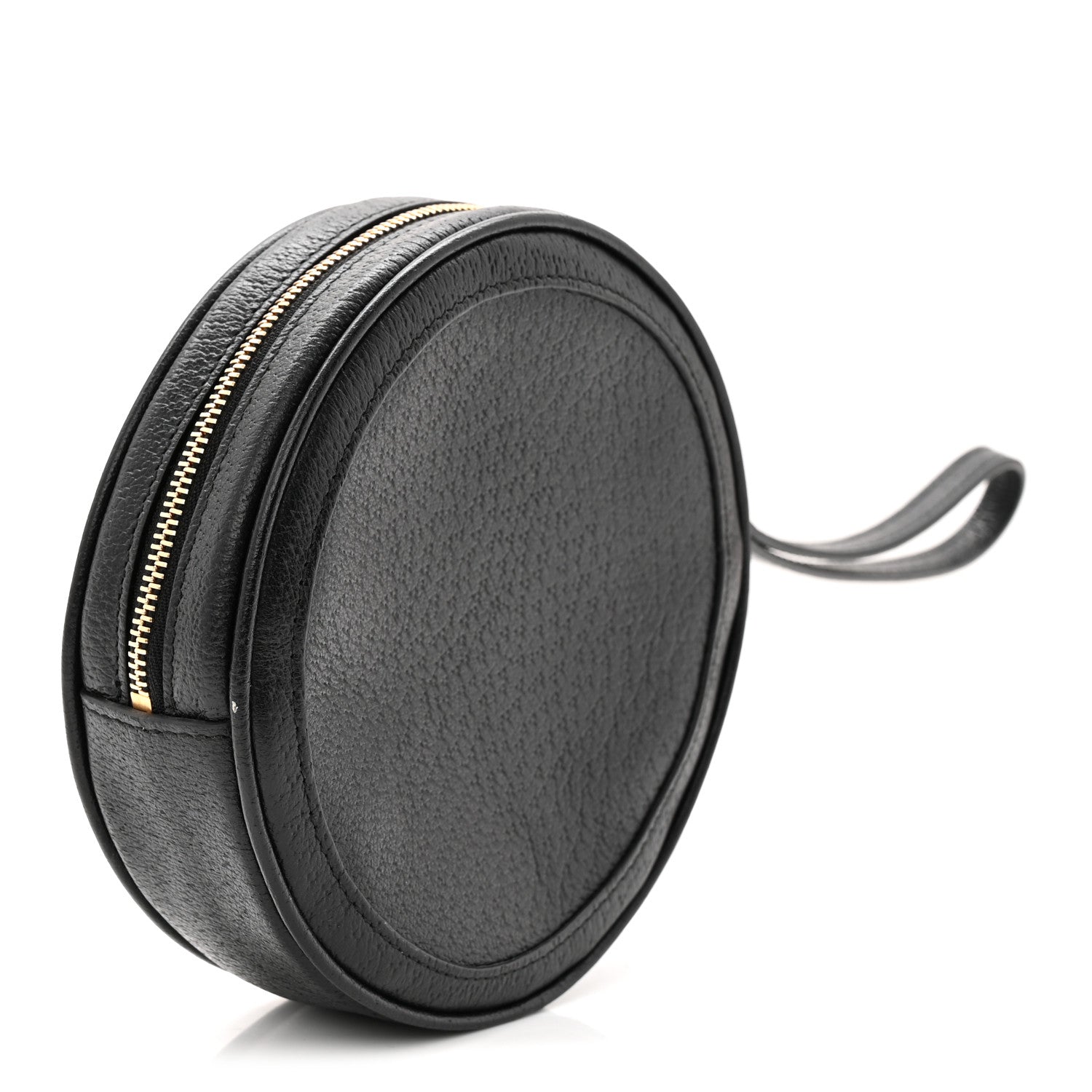 Textured Calfskin Web Ophidia Round Wrist Wallet Black