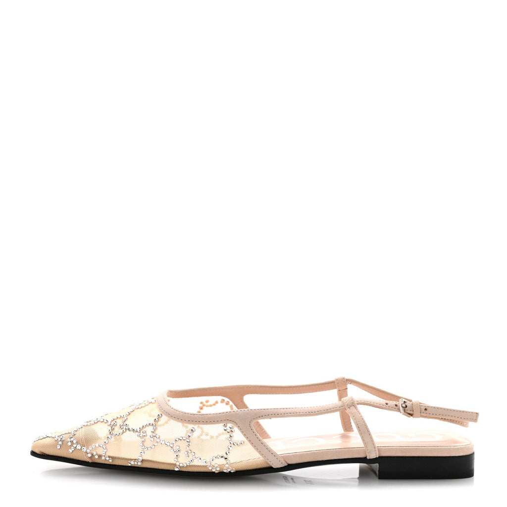 Suede Mesh Crystal GG Monogram Slingback Ballet Flats 36.5 Light Powder Skin Rose 37 Light Powder Skin Rose 36.5 Light Powder Skin Rose