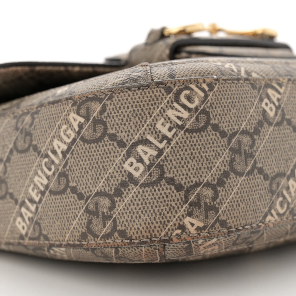 X BALENCIAGA GG Supreme Monogram Web Logo Print Mini Horsebit 1955 Shoulder Bag Beige Ebony