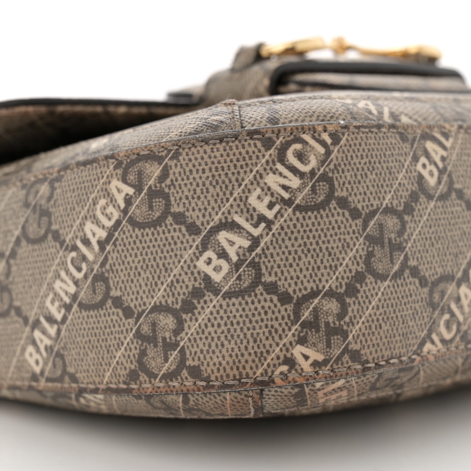 X BALENCIAGA GG Supreme Monogram Web Logo Print Mini Horsebit 1955 Shoulder Bag Beige Ebony