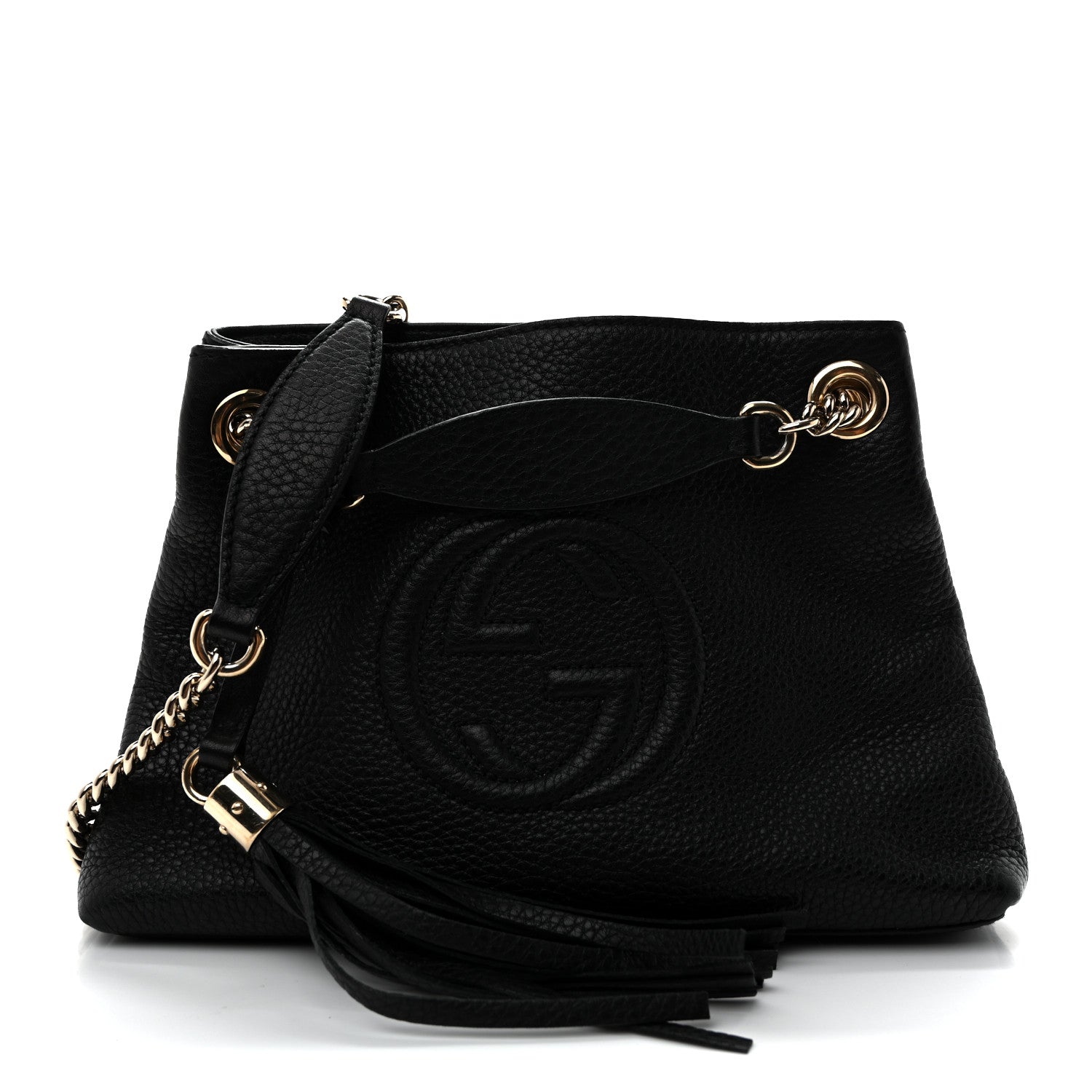 Pebbled Calfskin Small Soho Chain Shoulder Bag Black