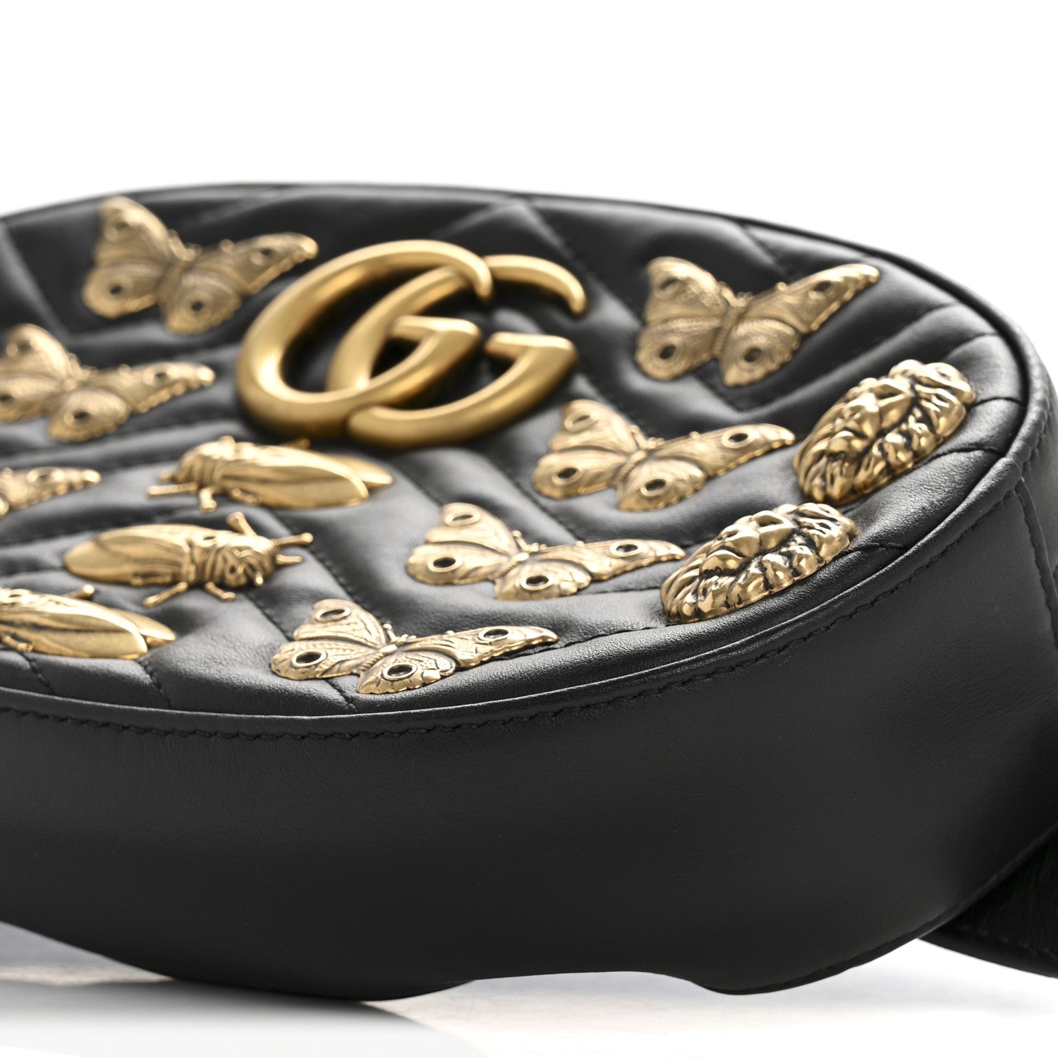 Calfskin Matelasse Animal Studs GG Marmont Belt Bag 85 34 Black
