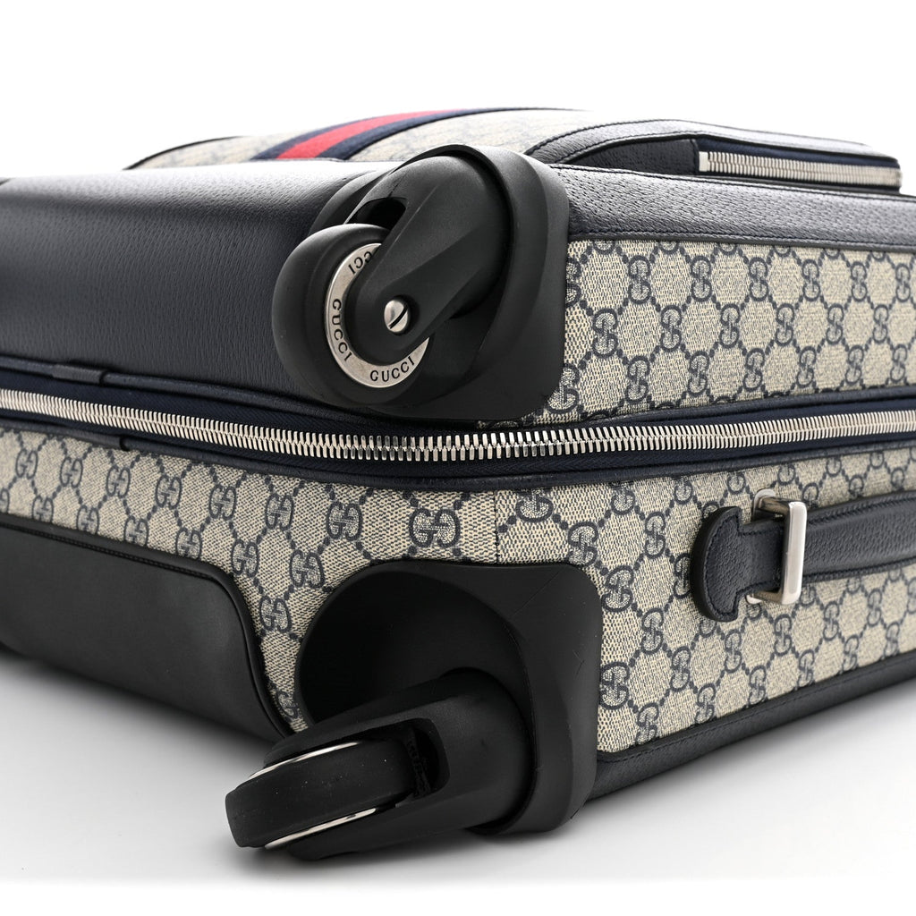 GG Supreme Monogram Textured Dollar Calfskin Web Small Savoy Cabin Trolley Beige Blue