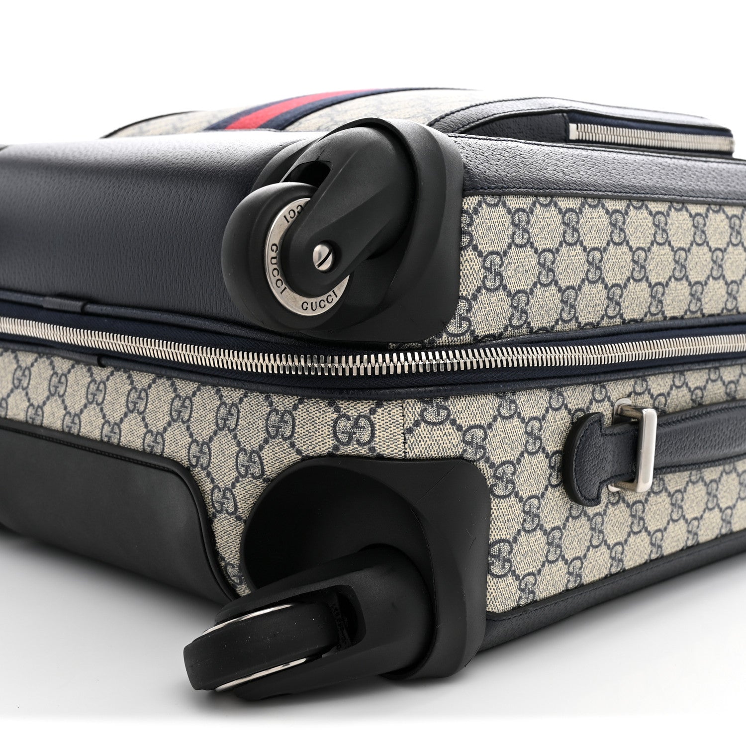 GG Supreme Monogram Textured Dollar Calfskin Web Small Savoy Cabin Trolley Beige Blue