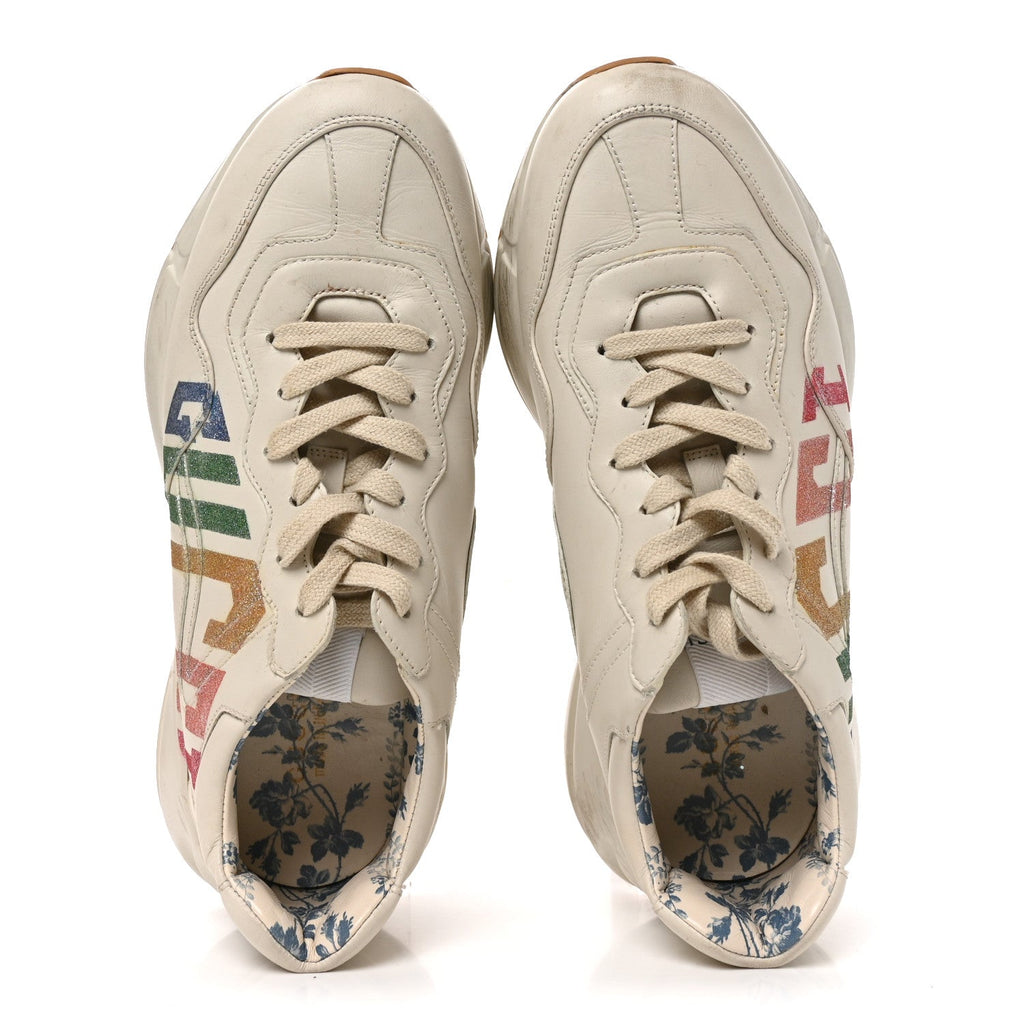 Calfskin Glitter Game Logo Womens Rhyton Sneakers 39 Mystic White