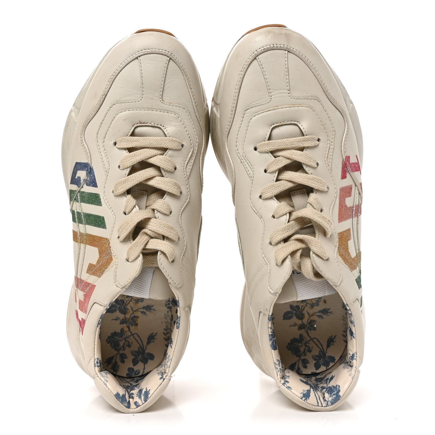 Calfskin Glitter Game Logo Womens Rhyton Sneakers 39 Mystic White