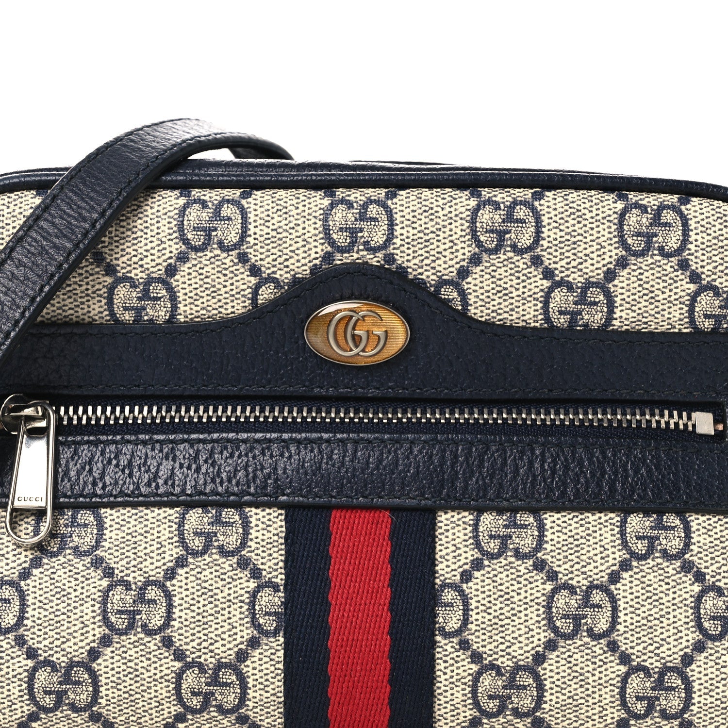 GG Supreme Monogram Textured Dollar Calfskin Web Mini Ophidia Shoulder Bag Beige Blue
