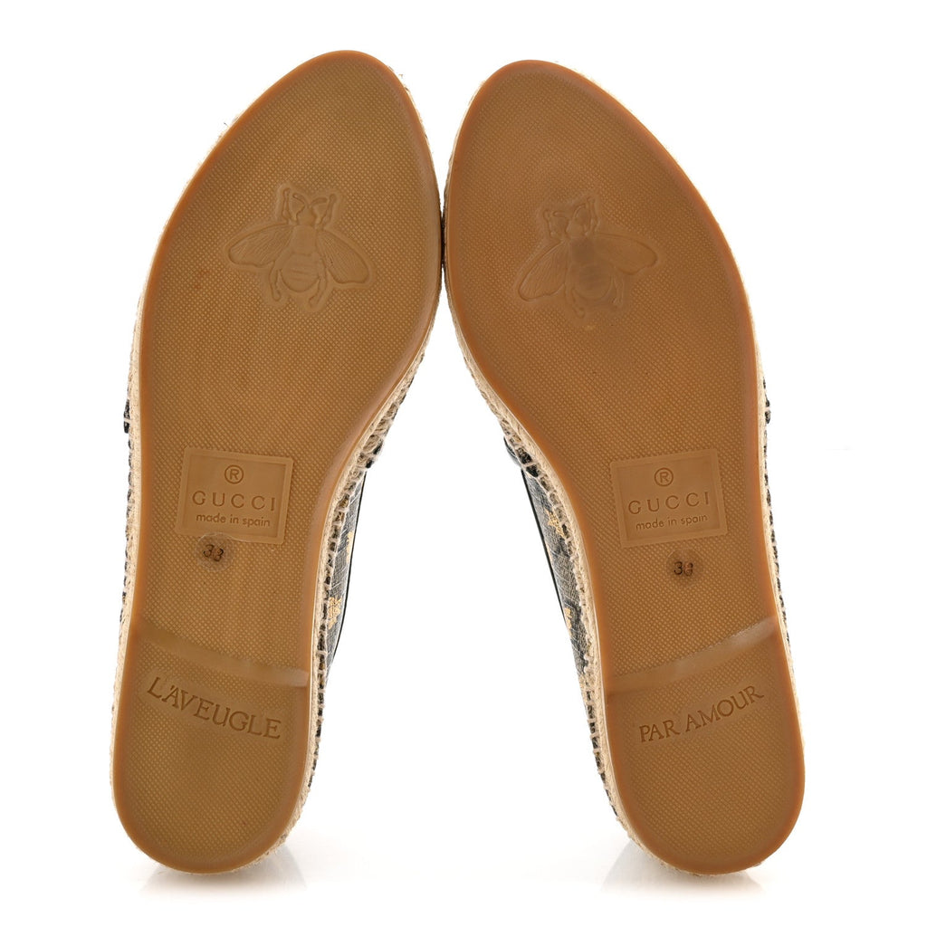 GG Supreme Monogram Bees Espadrille Flats 38 Beige Ebony Oro Black
