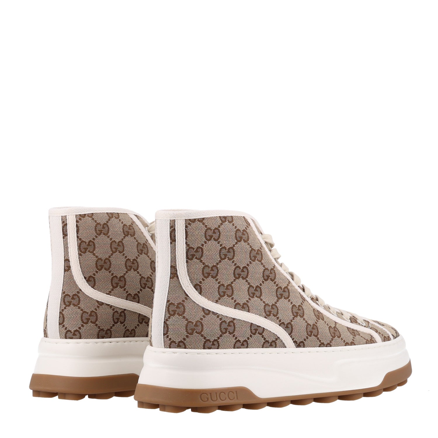 GG Monogram Mens 1977 Tennis High Top Platform 55mm Sneakers 9 Beige Ebony Mystic White