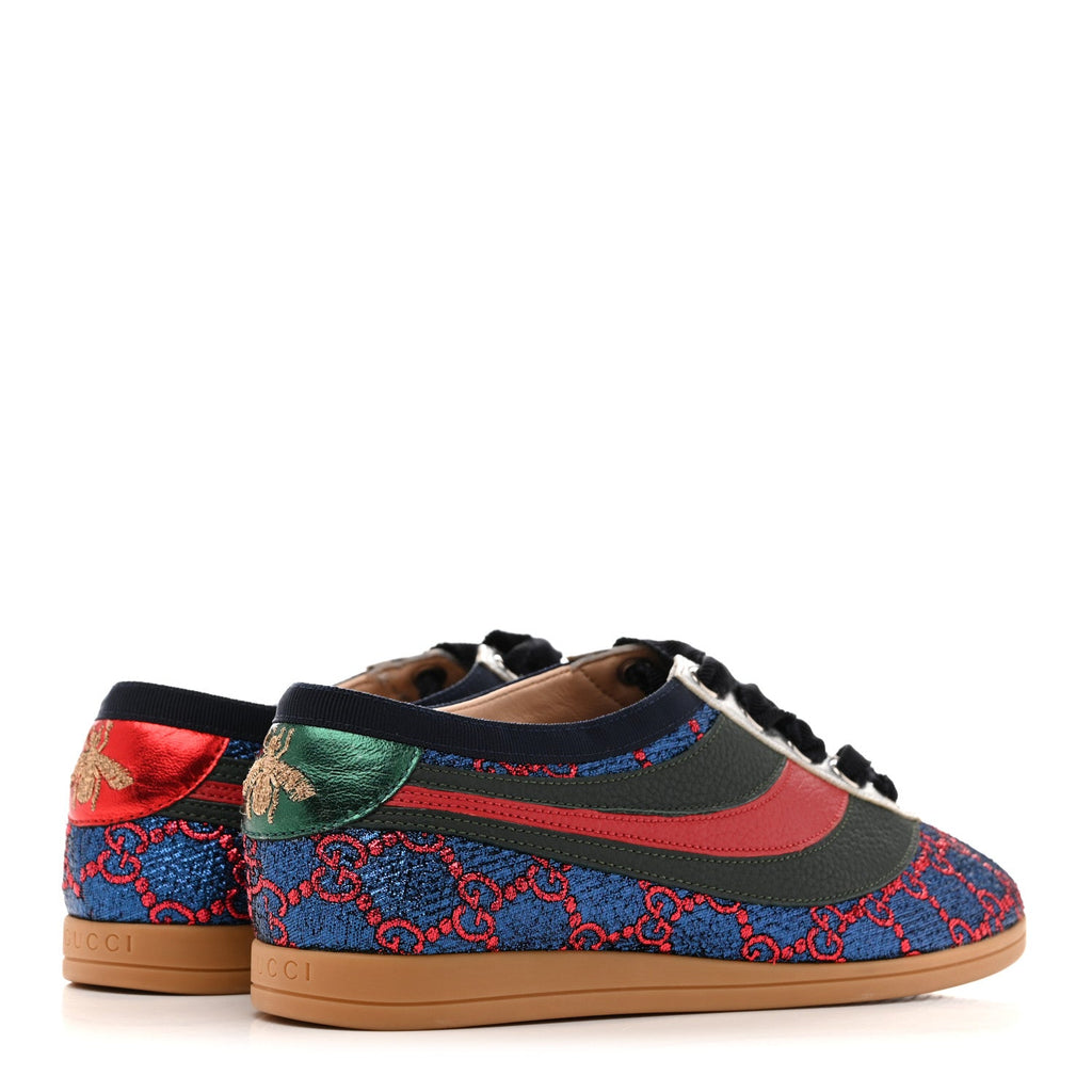 Lurex Calfskin Web GG Monogram Womens Falacer Sneakers 35.5 Iridescent Blue Iridescent Red Silver