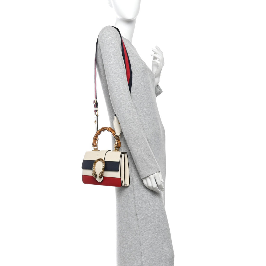 Calfskin Bamboo Web Mini Dionysus Top Handle Bag White Blue Hibiscus Red