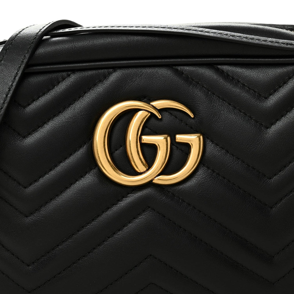 Calfskin Matelasse Small GG Marmont Chain Shoulder Bag Black