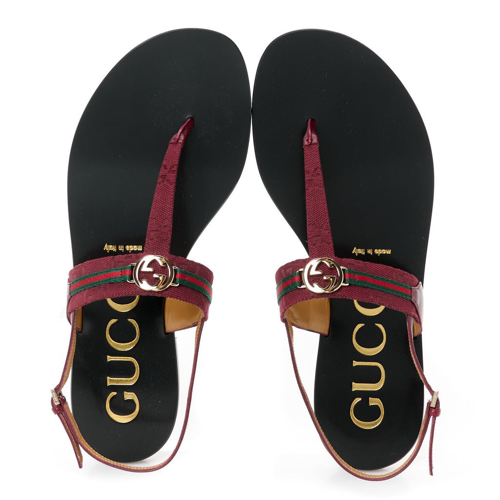 New Canvas GG Malaga Kid Web Interlocking G Womens Thong Sandals 40.5 Rosso Ancora