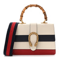 Calfskin Bamboo Web Medium Dionysus Top Handle Bag White Blue Hibiscus Red
