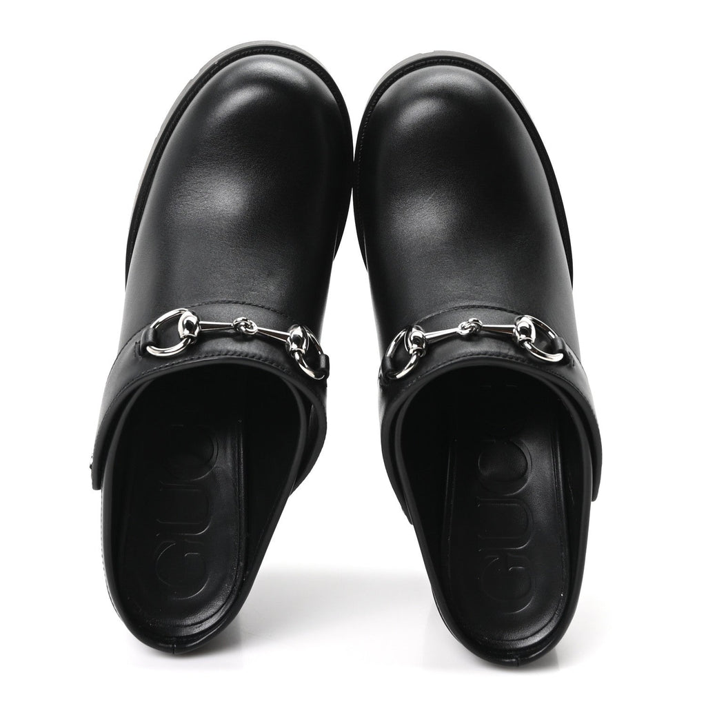 Real Betis Glamour Calfskin Horsebit Platform Mules 37 Black