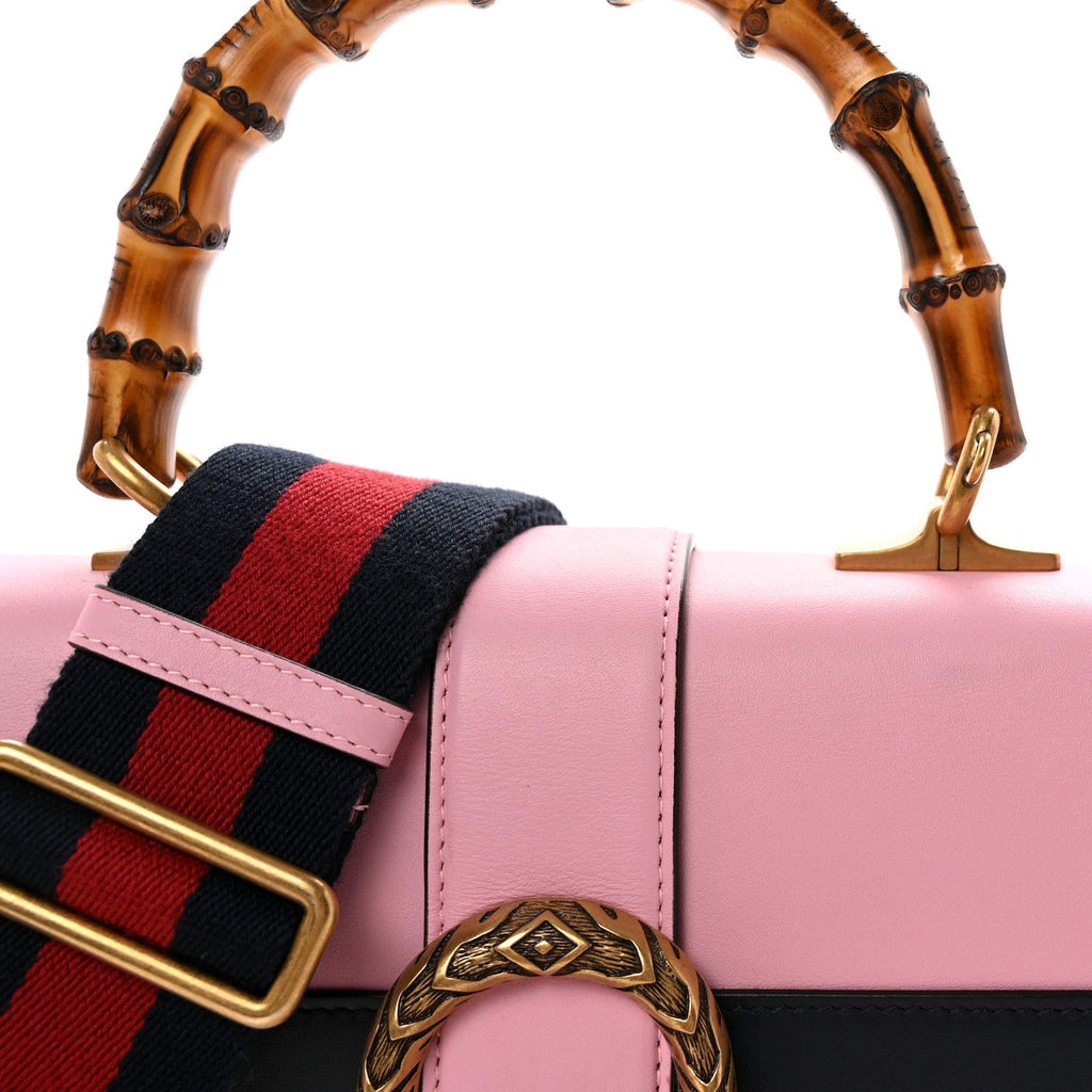 Moon Calfskin Web Medium Dionysus Bamboo Top Handle Bag Sugar Pink Blue Agata Hibiscus Red