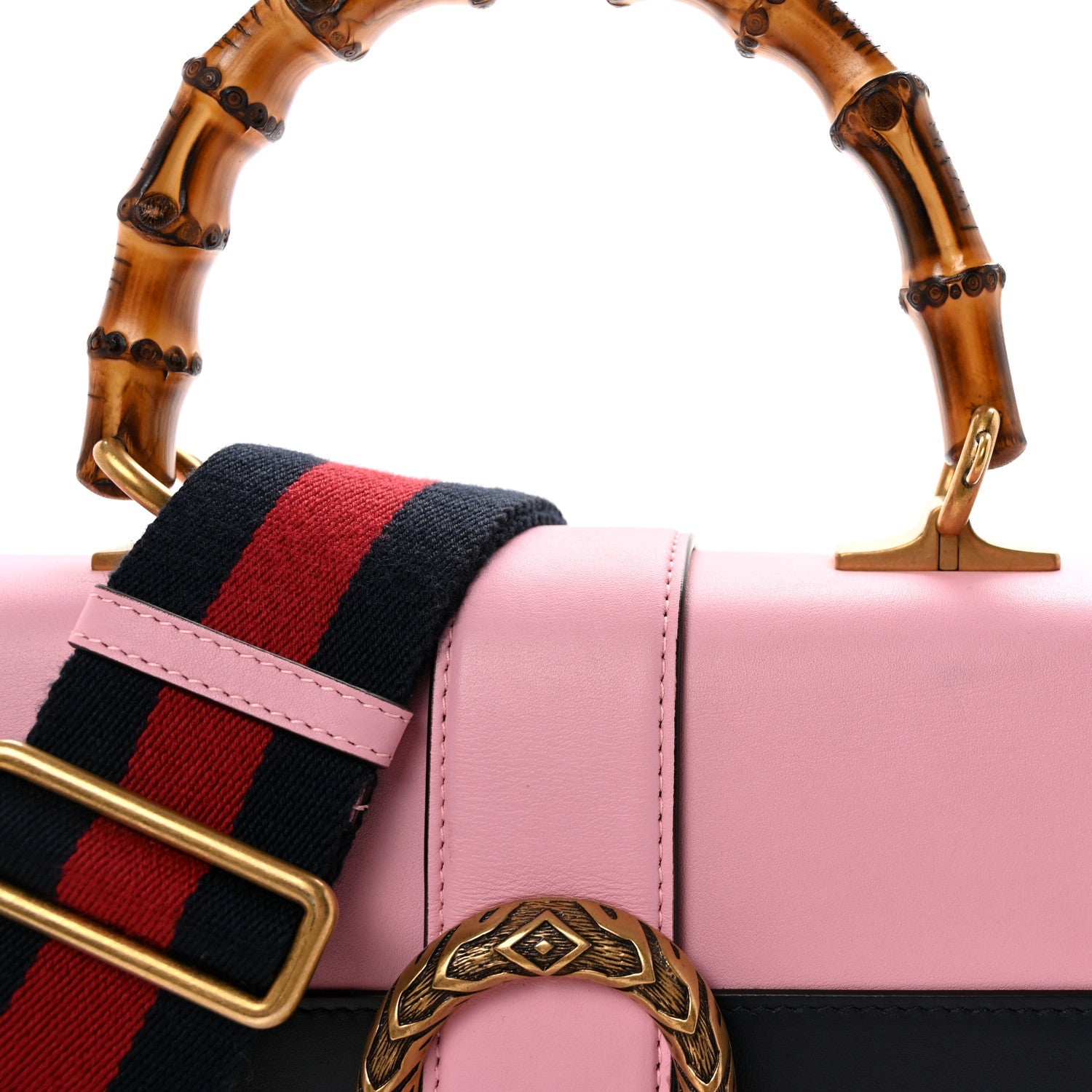 Moon Calfskin Web Medium Dionysus Bamboo Top Handle Bag Sugar Pink Blue Agata Hibiscus Red