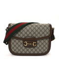 GG Supreme Monogram Azalea Calfskin Web Medium Horsebit 1955 Shoulder Bag Beige Ebony Brown Sugar
