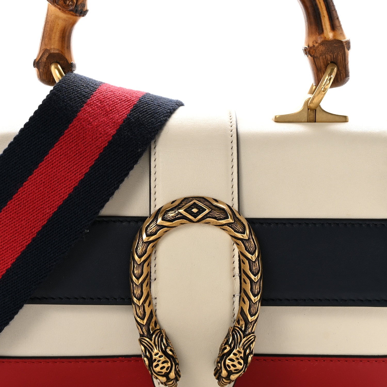 Calfskin Bamboo Web Mini Dionysus Top Handle Bag White Blue Hibiscus Red