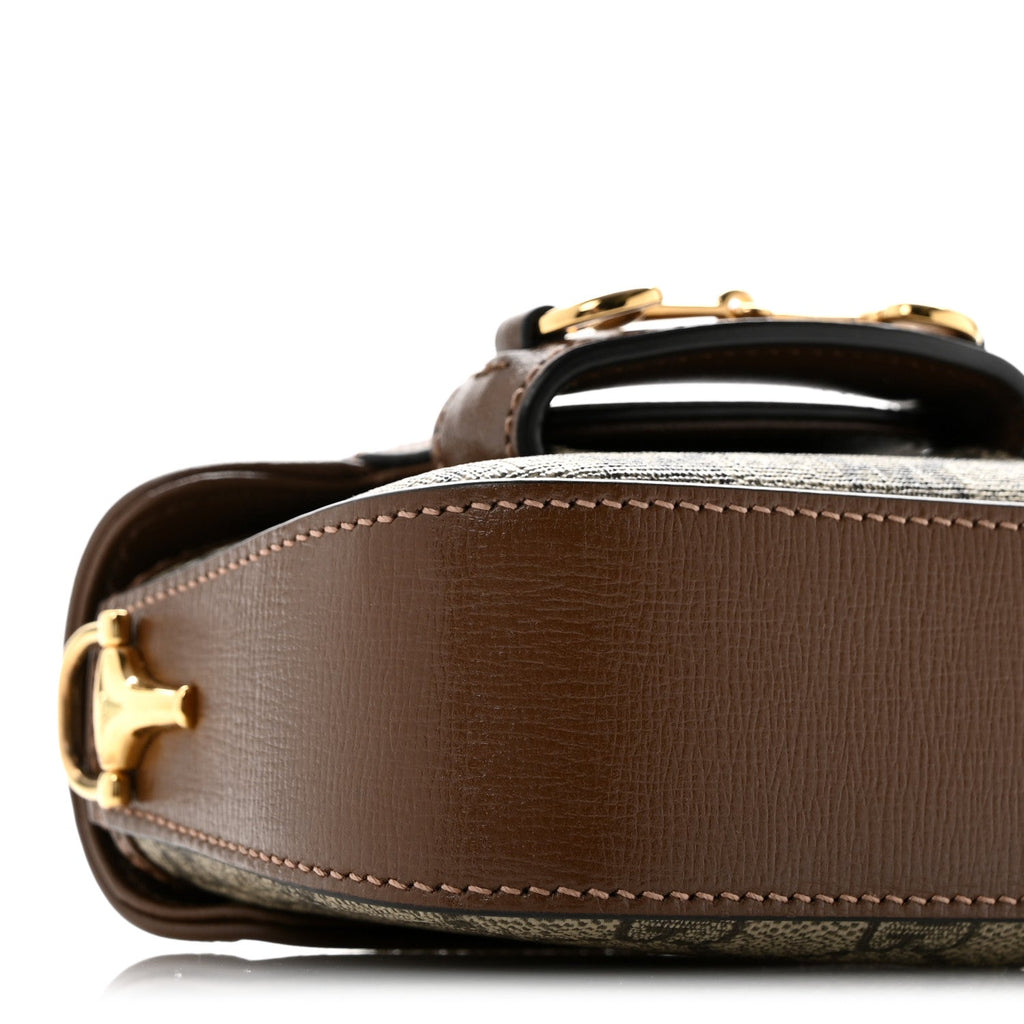 GG Supreme Monogram Azalea Calfskin Web Horsebit 1955 Wallet On Strap Beige Ebony Brown Sugar
