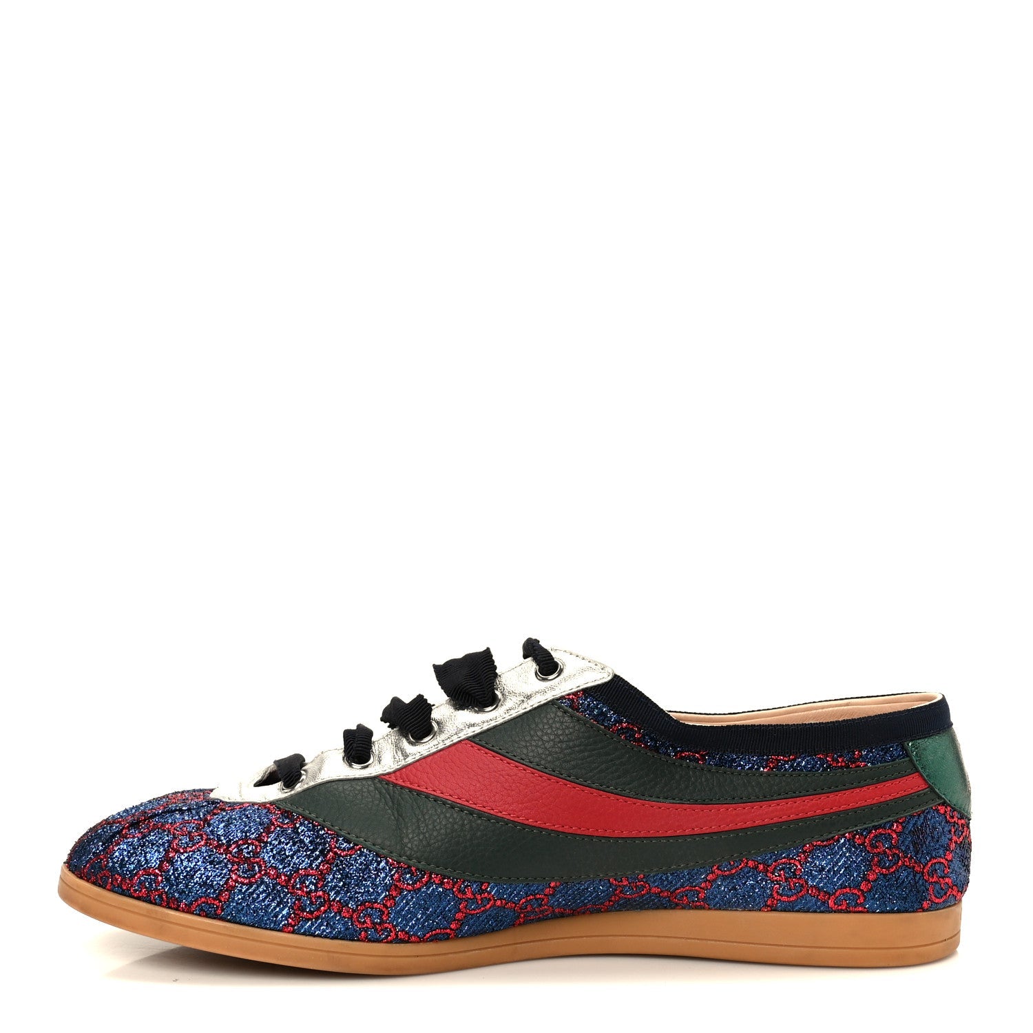 Lurex Calfskin Web GG Monogram Mens Falacer Sneakers 9 Iridescent Blue Iridescent Red Silver