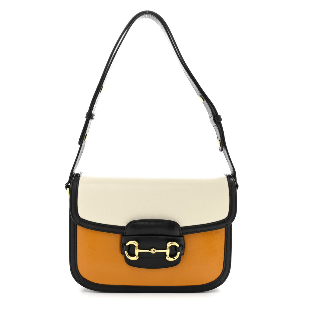 Azalea Calfskin Tri-Color Horsebit 1955 Shoulder Bag Mystic White Sun Oil Black