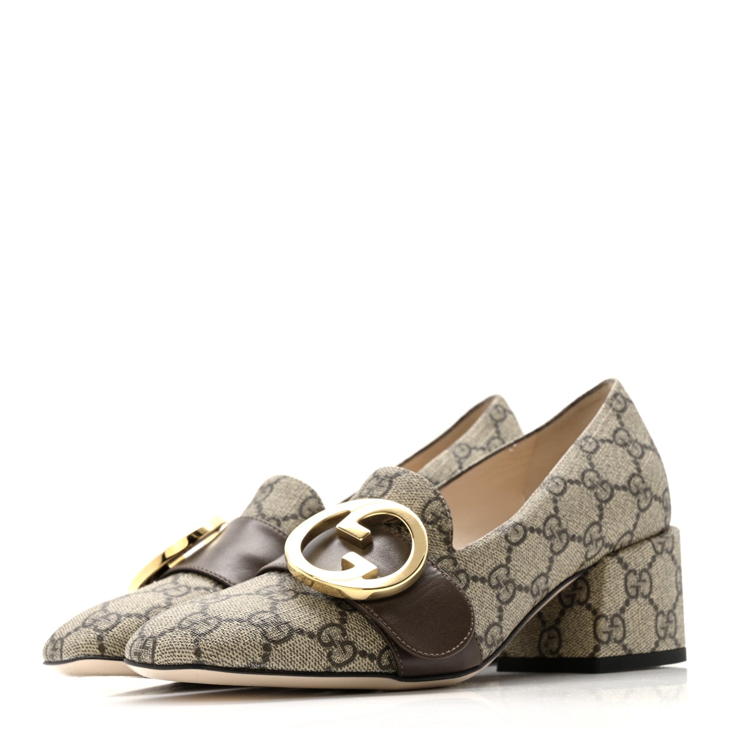 GG Supreme Monogram Malaga Kid Blondie Pumps 35.5 Beige Ebony New Acero