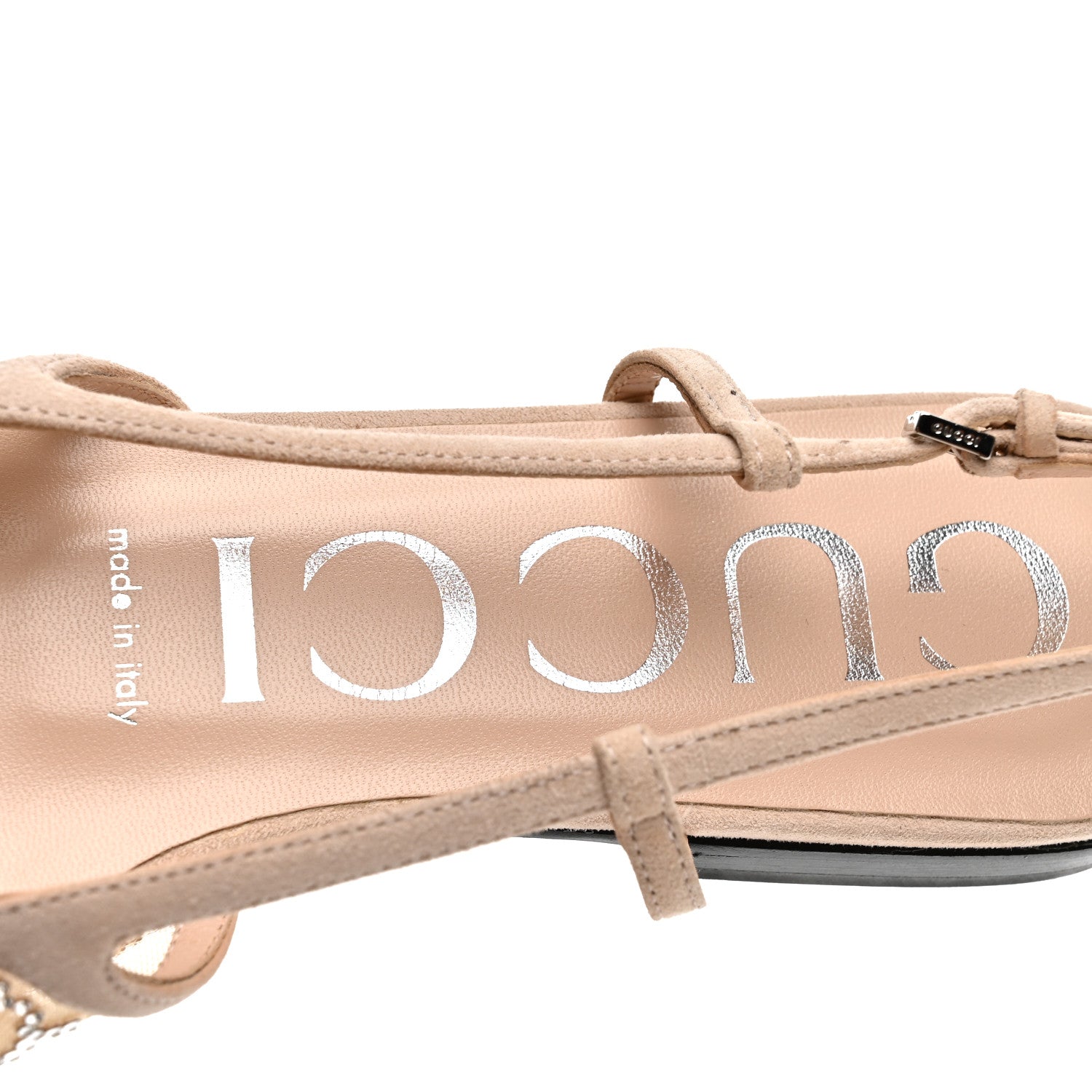 Suede Mesh Crystal GG Monogram Slingback Ballet Flats 37 Light Powder Skin Rose