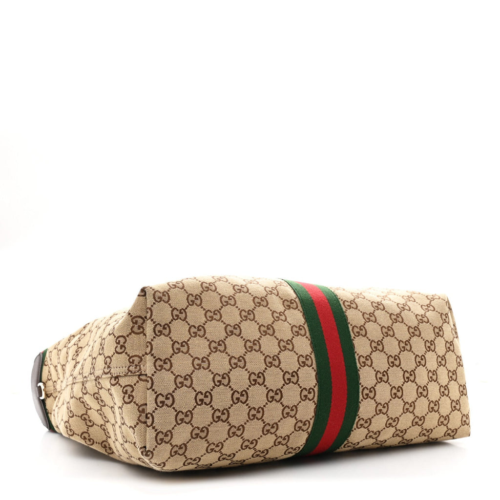 GG Monogram Web Large Giglio Tote Beige Brown