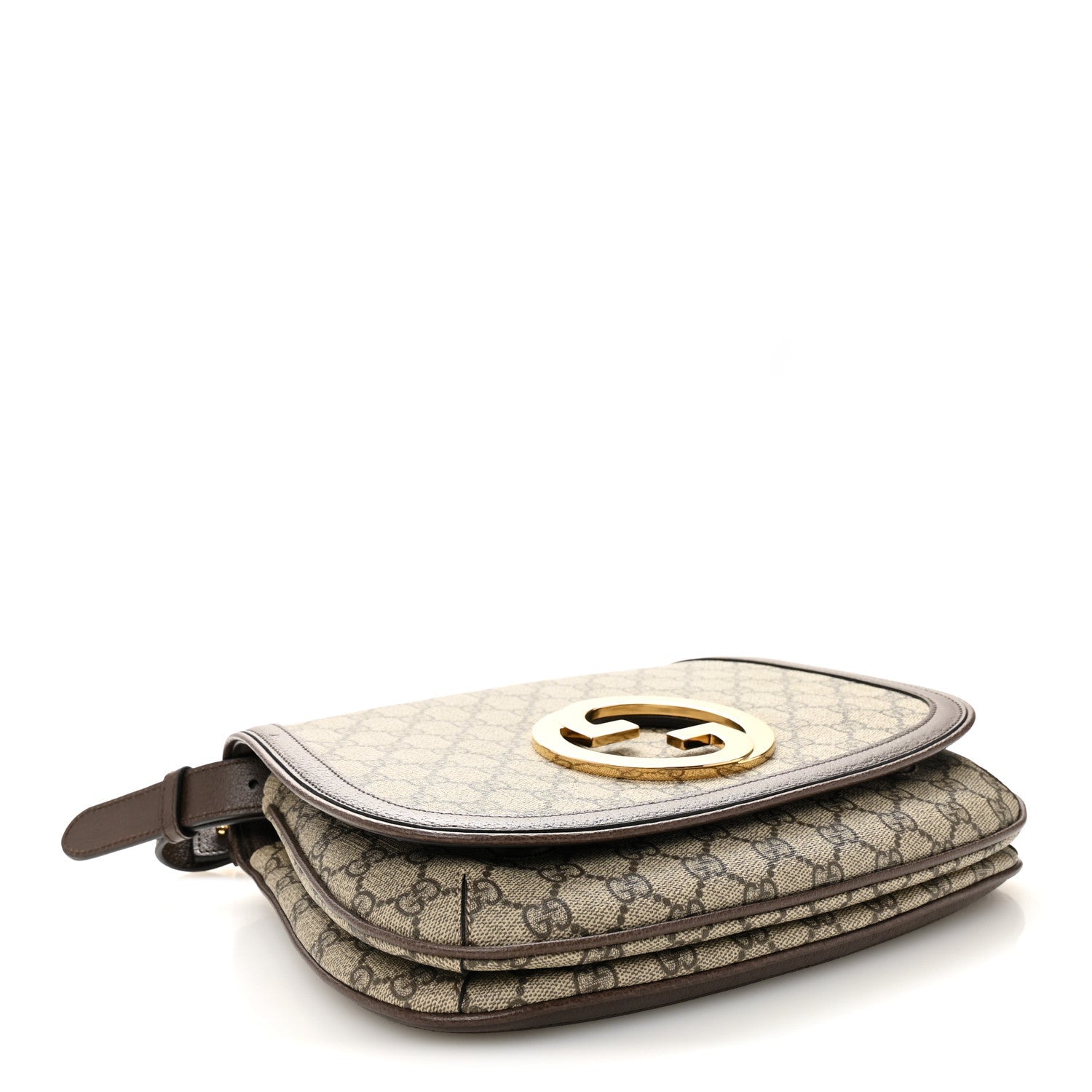 GG Supreme Monogram Textured Dollar Calfskin Web Medium Blondie Shoulder Flap Bag Beige Ebony New Acero