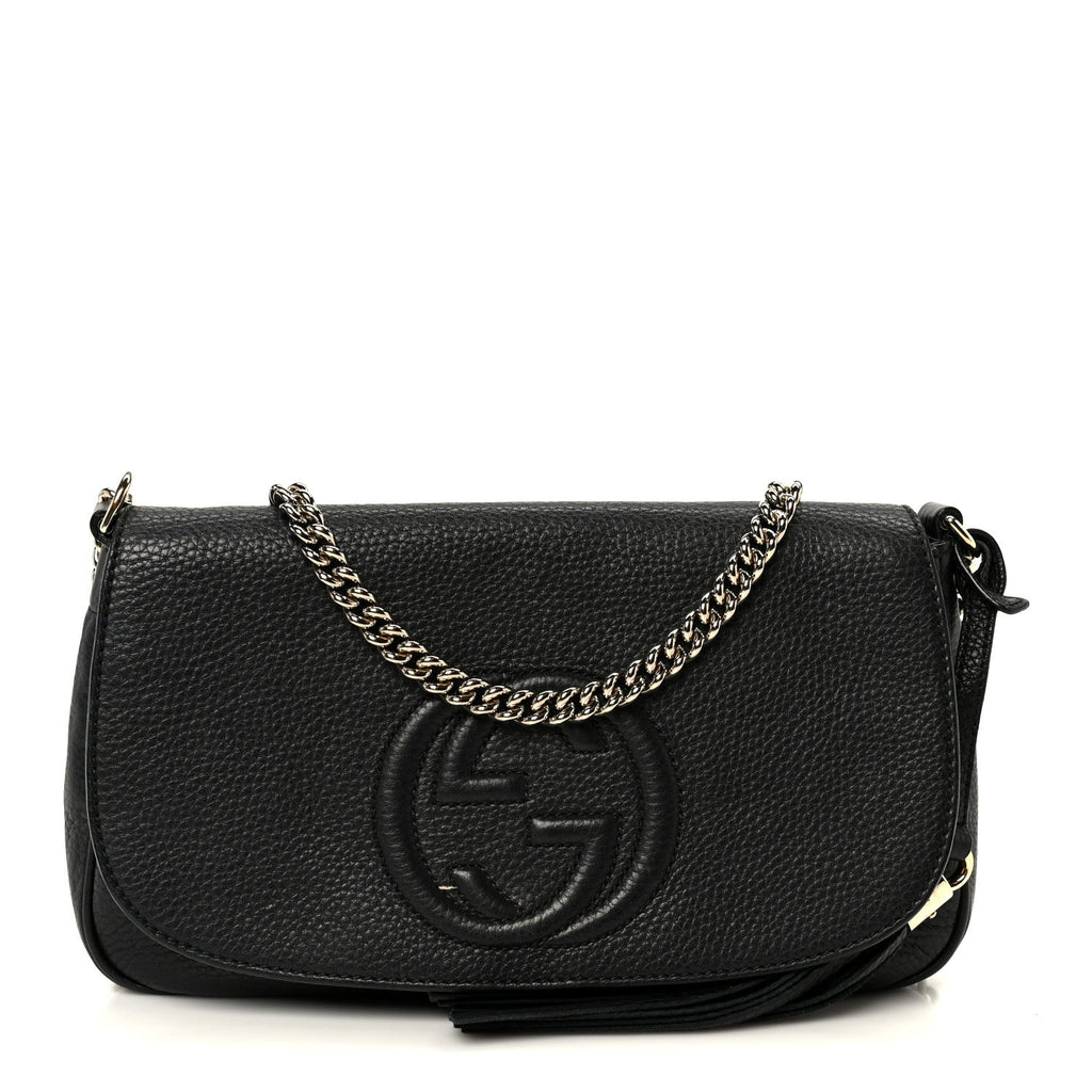 Pebbled Calfskin Medium Soho Flap Crossbody Black