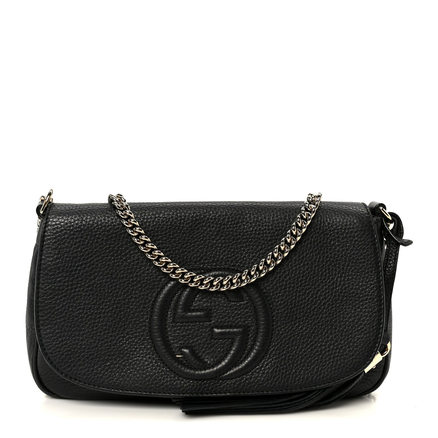 Pebbled Calfskin Medium Soho Flap Crossbody Black