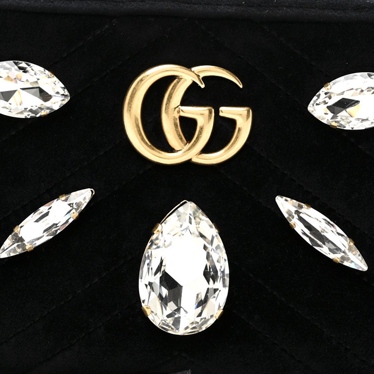 Velvet Matelasse Marquise Crystals Mini GG Marmont Chain Shoulder Bag Black