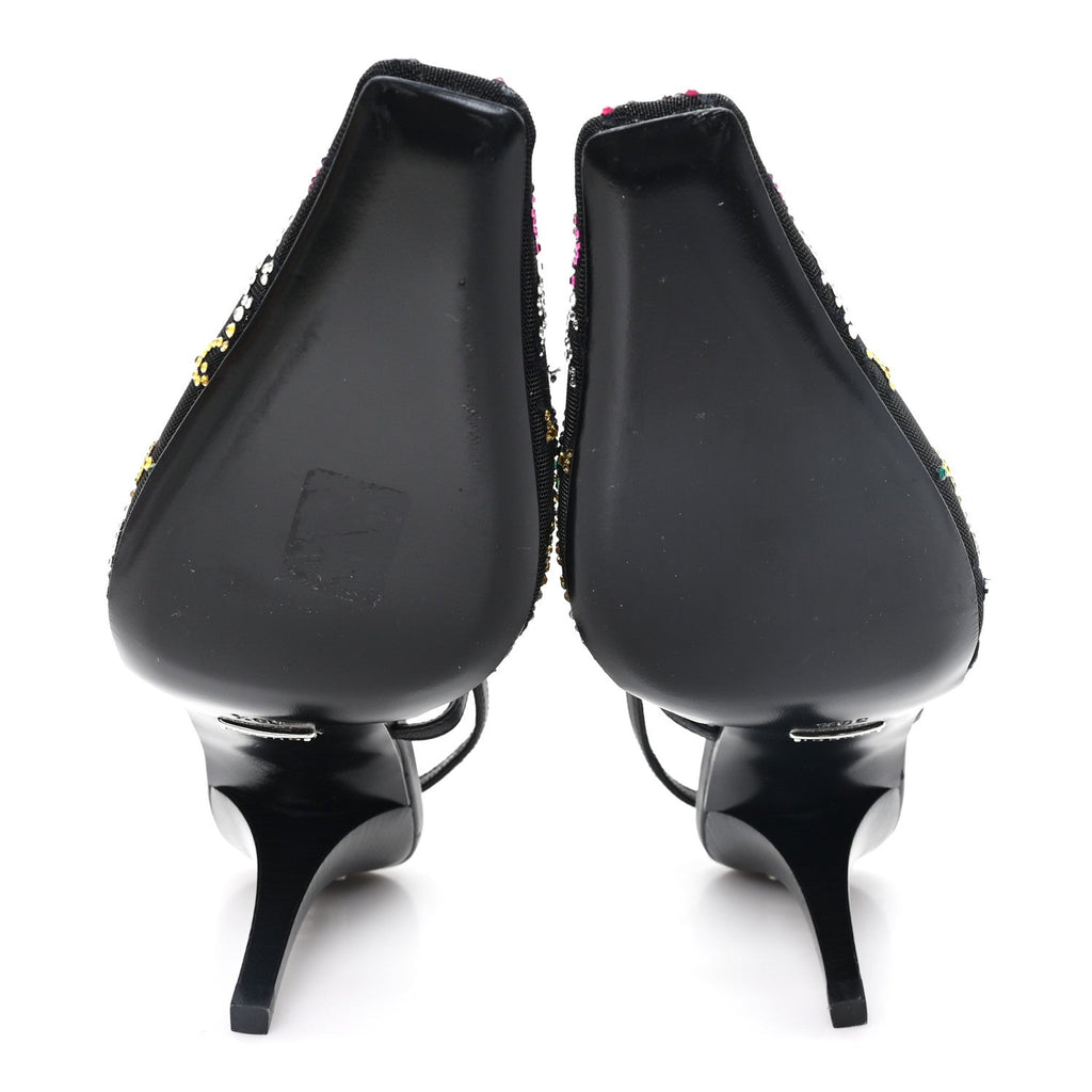 Tela Retino Nappa Charlotte Crystal GG Monogram Square G 75mm Slingback Pumps 39.5 Black