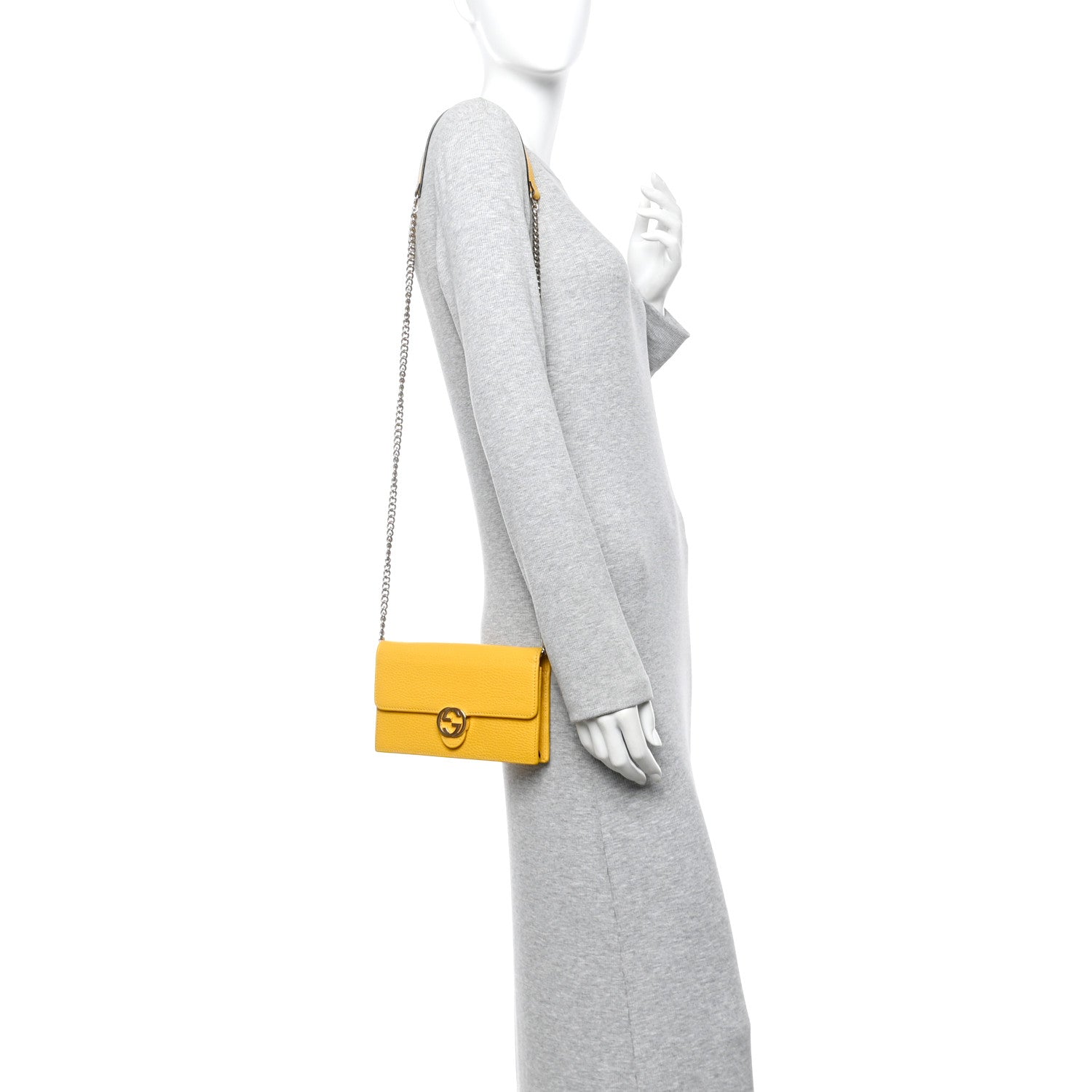 Dollar Calfskin Interlocking G Chain Wallet New Buttercup