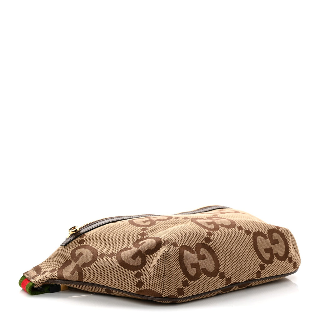 Monogram Jumbo GG Textured Dollar Calfskin Web Belt Bag Camel Ebony New Acero