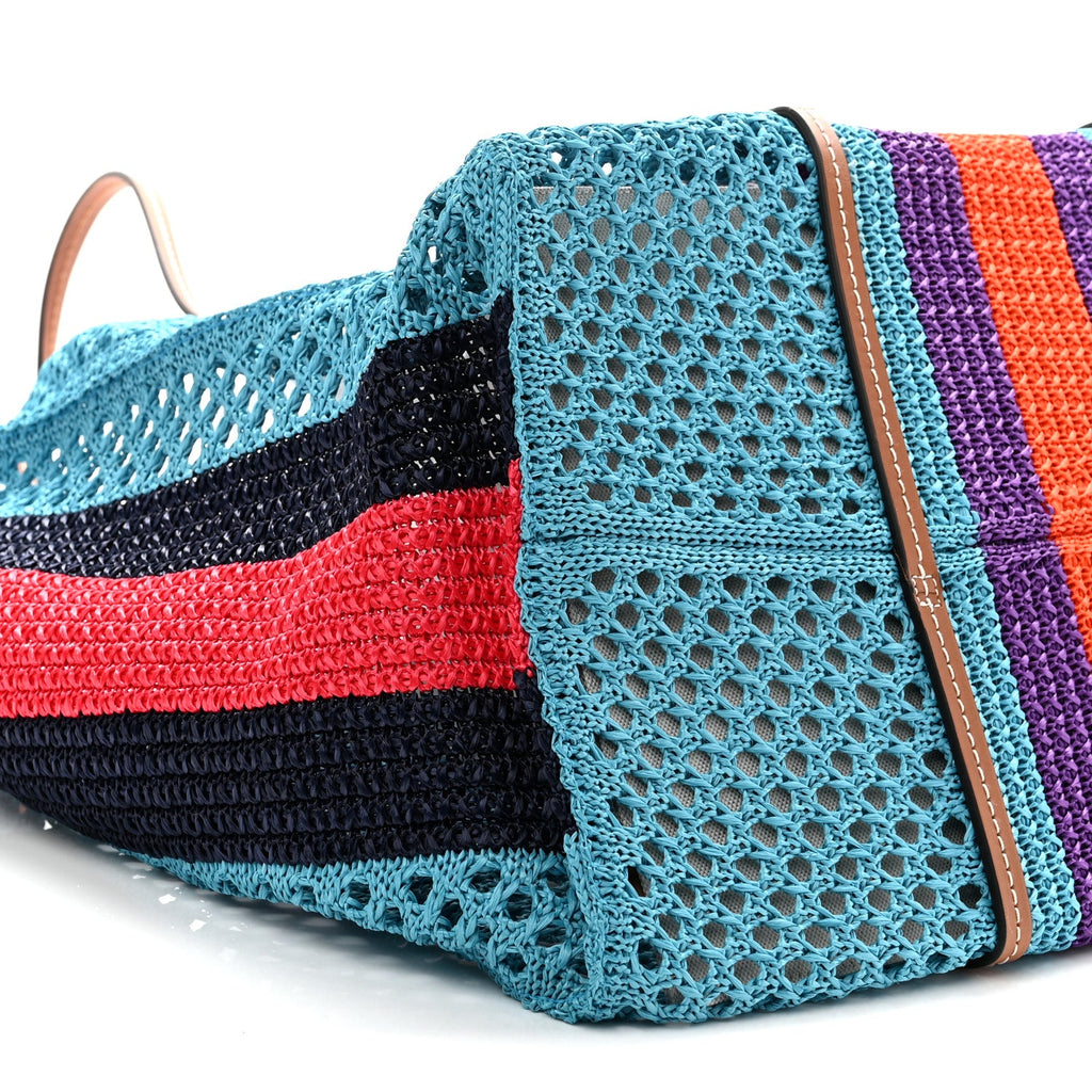 Raffia Web Woven Interlocking G Tote Blue Multicolor