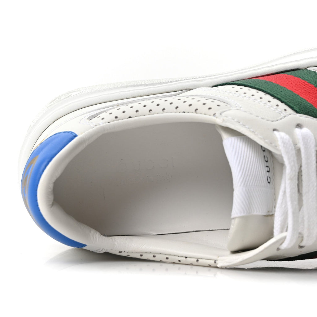 Calfskin Web Perforated Womens Platform 55mm Sneakers 37.5 White Bright Splash