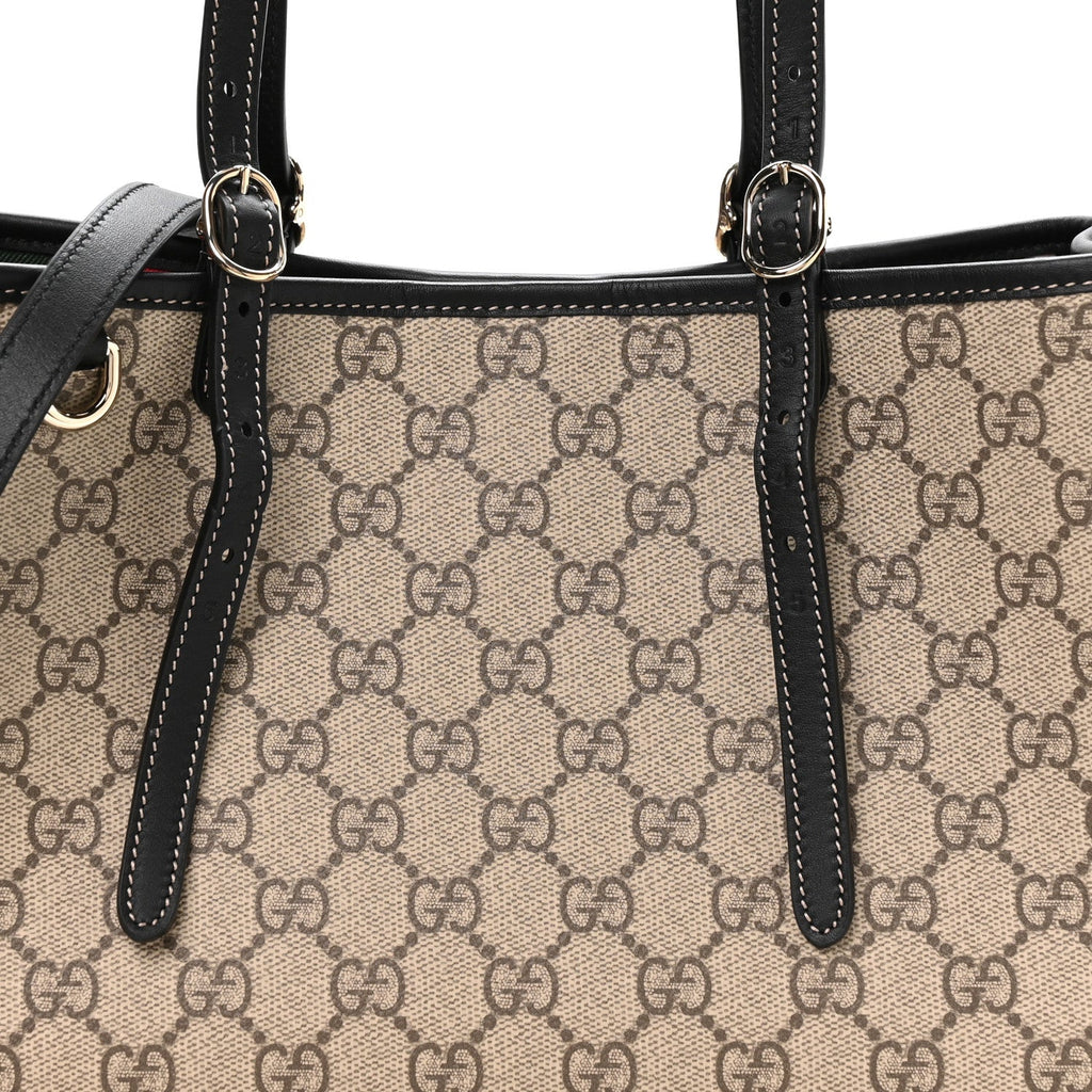 GG Supreme Monogram Emblem Medium Tote Bag Beige Black