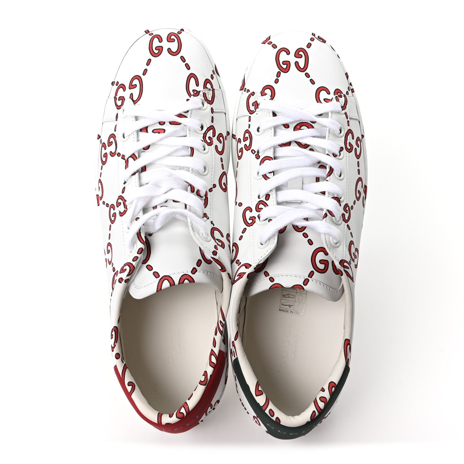 Calfskin GucciGhost Print Womens Ace Sneakers 40.5 White Hibiscus Red