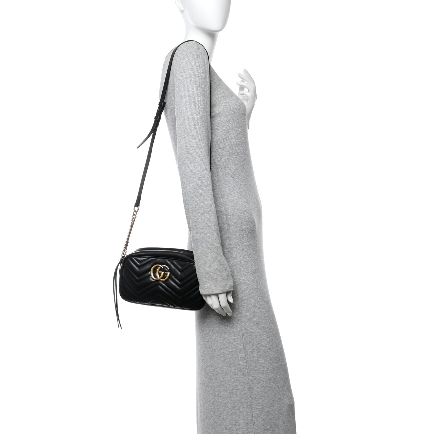 Calfskin Matelasse Small GG Marmont Chain Shoulder Bag Black