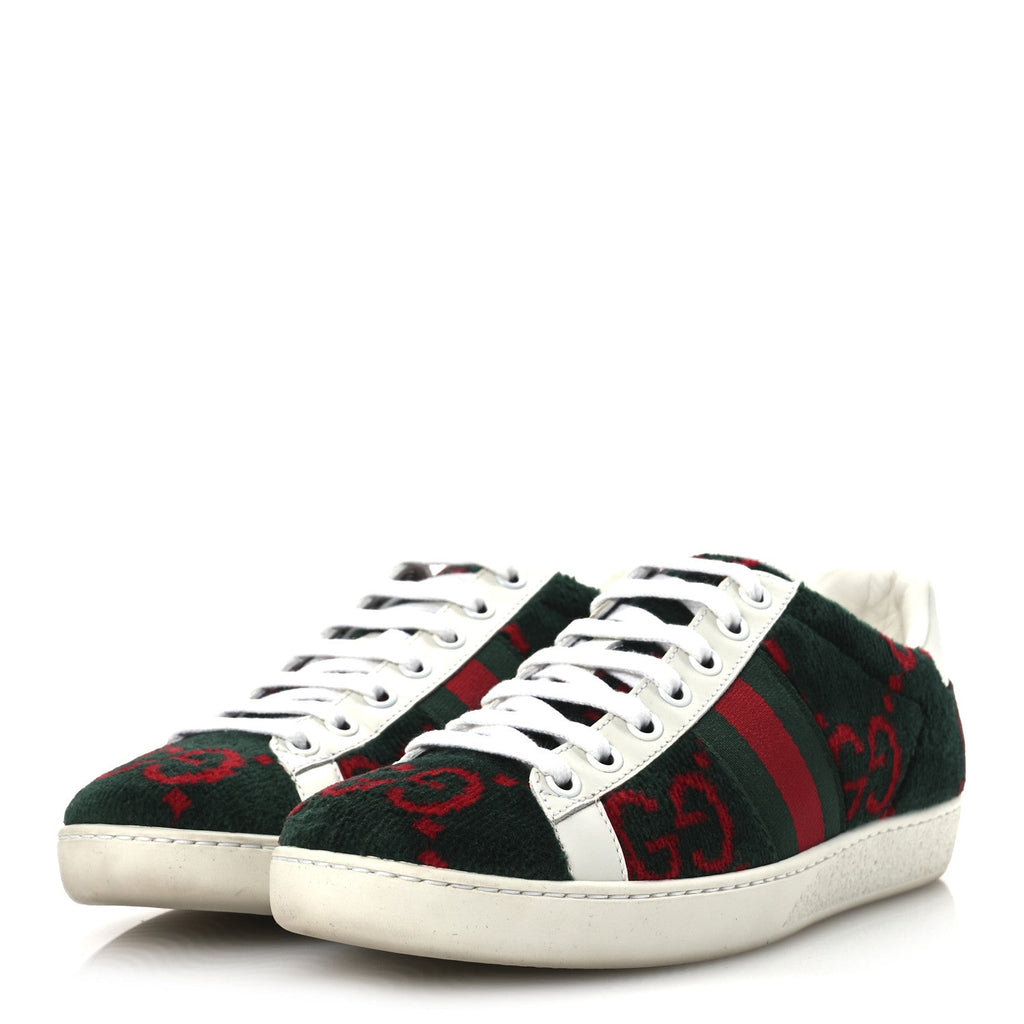 Terry Cloth GG Monogram Web Womens Ace Sneakers 36 Green Red