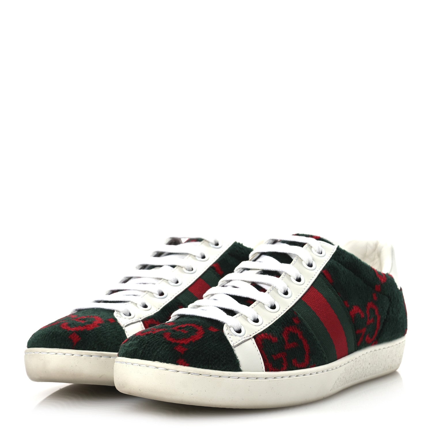 Terry Cloth GG Monogram Web Womens Ace Sneakers 36 Green Red